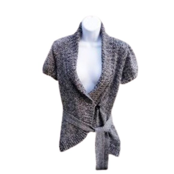 BCBGMaxAzria Sweaters - BCBGMaxAzria Wool Cardigan Sweater Tweed Attached Belt Black And Gray Small